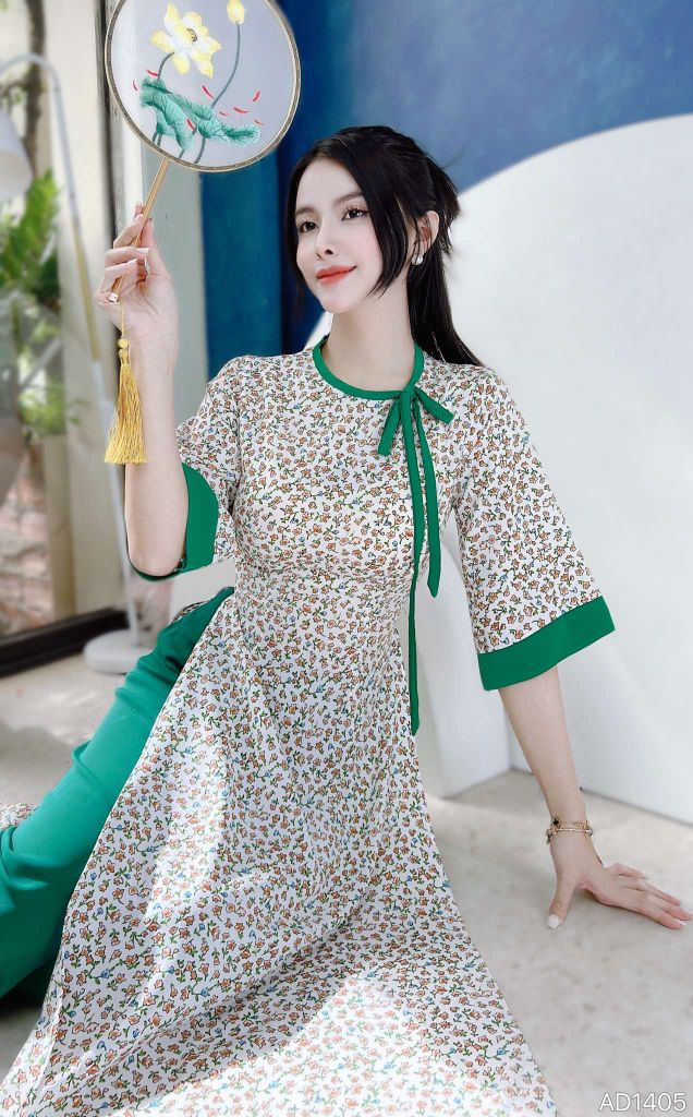 Áo Dài Nơ 2Li Tay Nối AD1405 (áo lẻ)