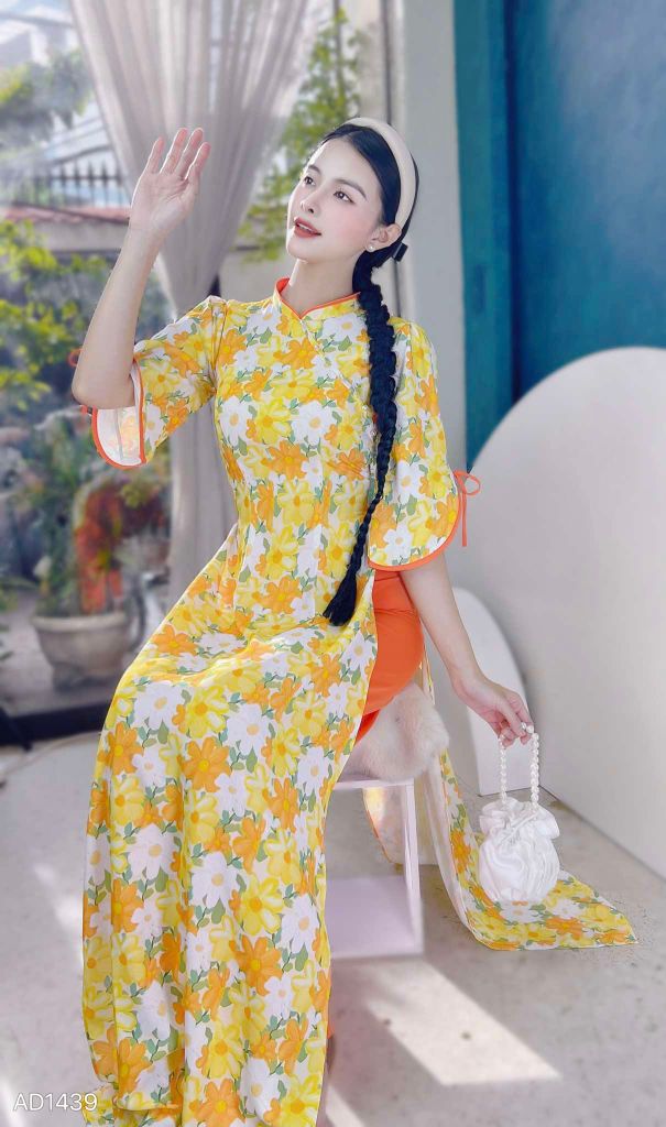 Áo Dài Hoa Nấm Rơm AD1439 (áo lẻ)