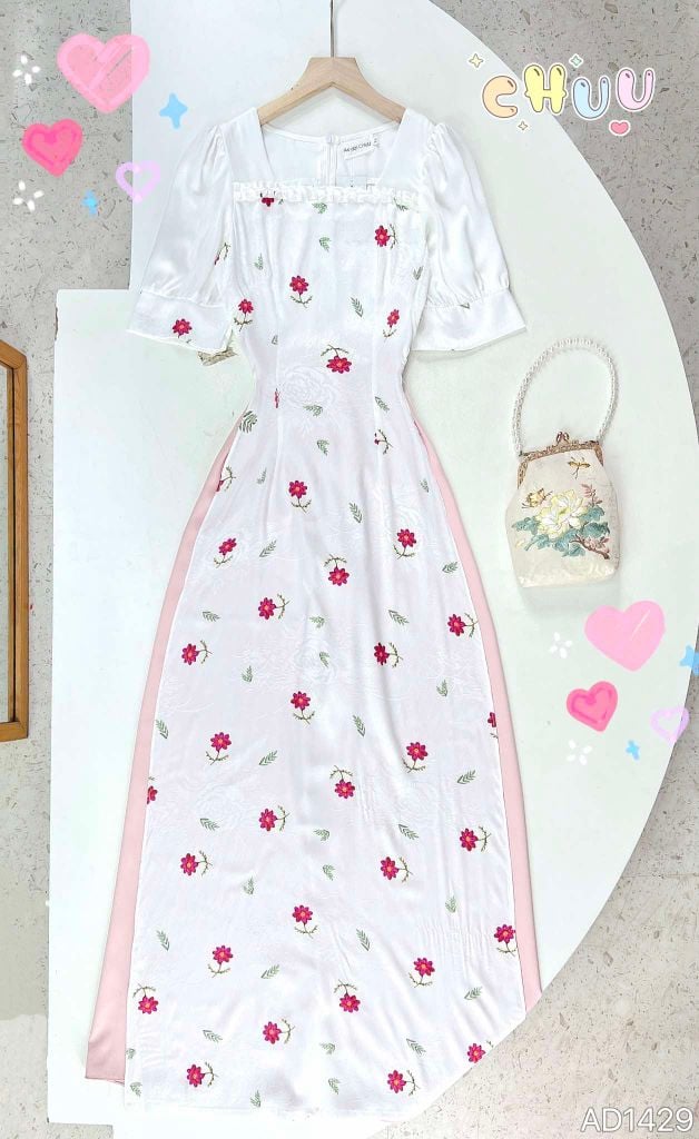 Áo Dài Vân Gấm Hoa Len AD1429 (áo lẻ)