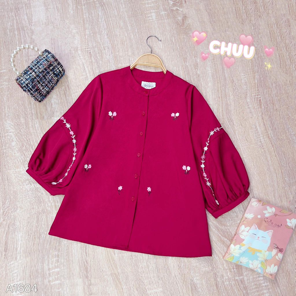 Áo Sơ Mi Thêu Vòng Oval Hoa A1684