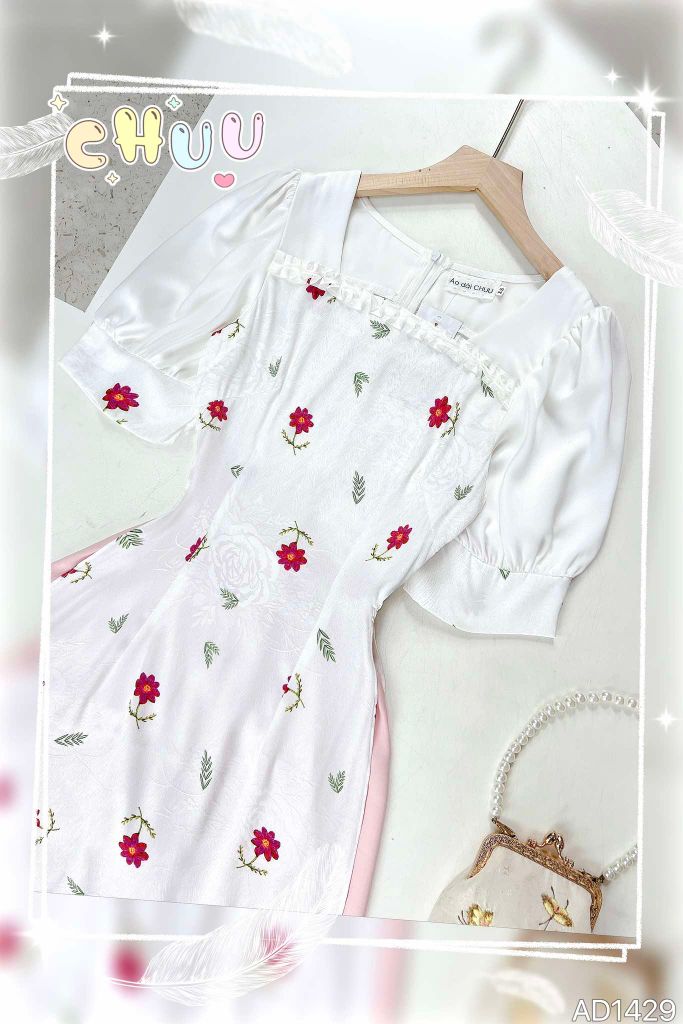 Áo Dài Vân Gấm Hoa Len AD1429 (áo lẻ)