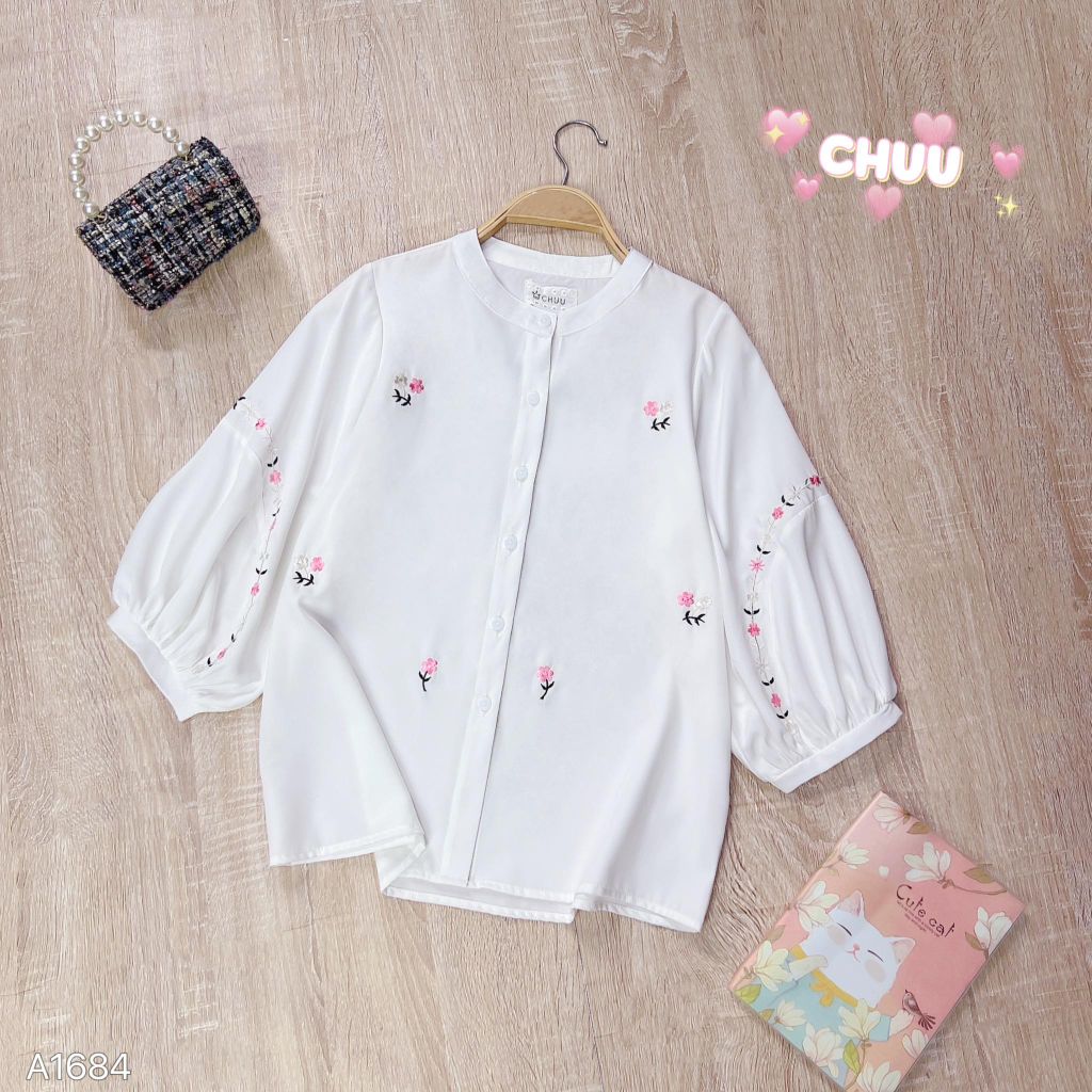 Áo Sơ Mi Thêu Vòng Oval Hoa A1684