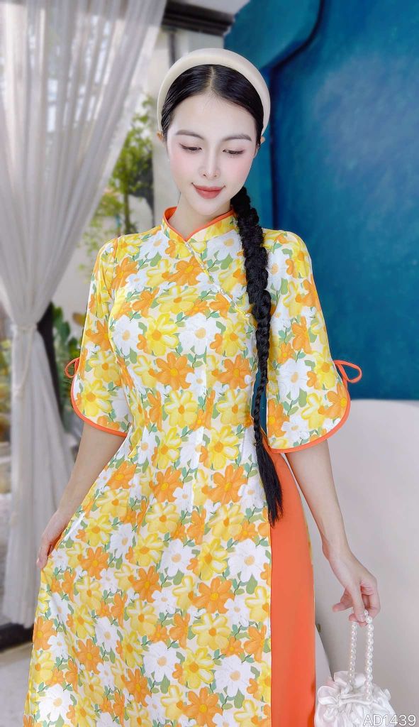 Áo Dài Hoa Nấm Rơm AD1439 (áo lẻ)
