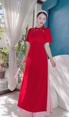 Áo Dài Thêu Nhụy Hồng AD1452 (áo lẻ)