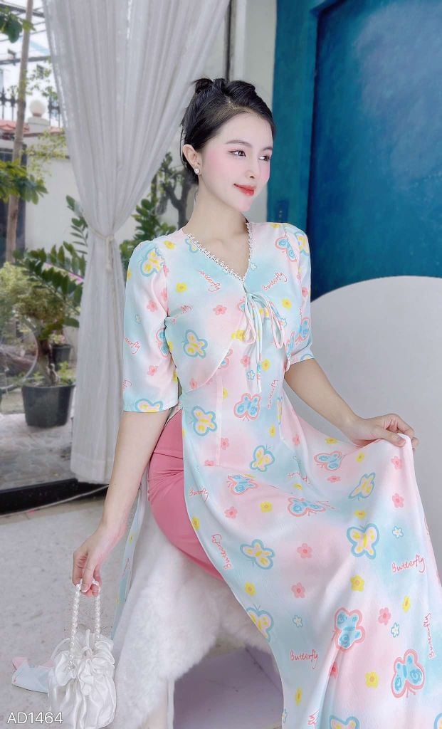 Áo Dài Giả Khoát Cột Nơ AD1464 (áo lẻ)