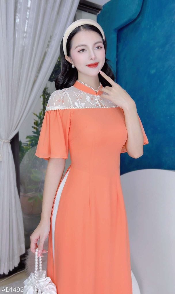 Áo Dài 4 Tà Lá Thêu AD9003.1492 (áo lẻ)
