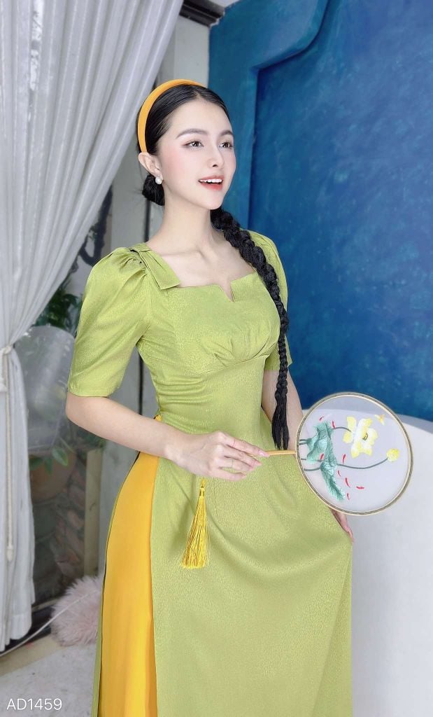 Áo Dài Vân Gỗ Vai Nơ AD1459 (áo lẻ)