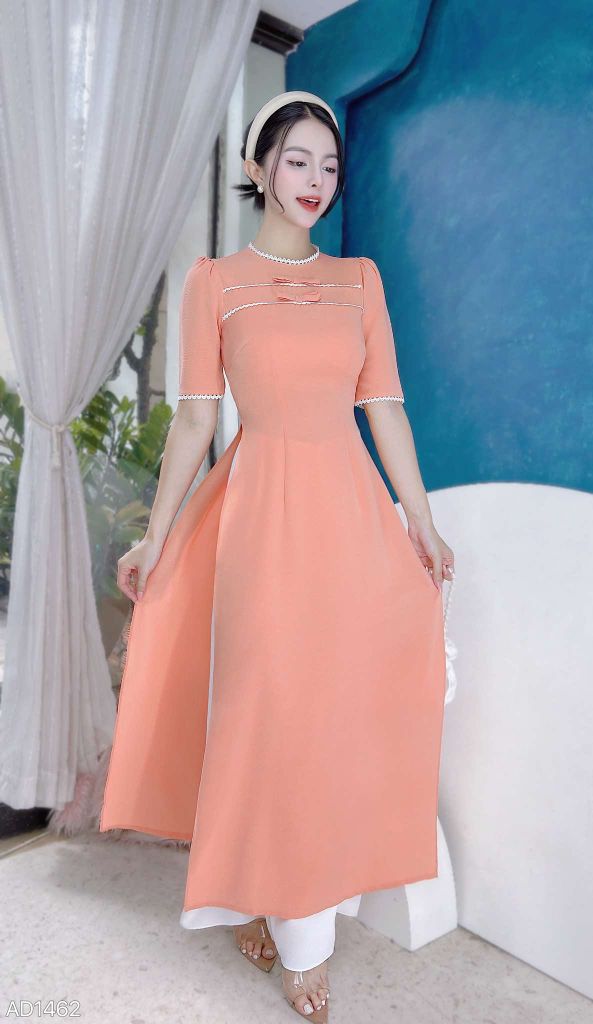 Áo Dài Tằm Gãy Nơ Twins AD1462 (áo lẻ)
