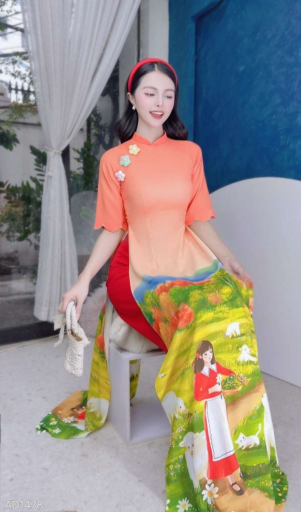 Áo Dài Cô Gái Hà Lan AD1478 (áo lẻ)