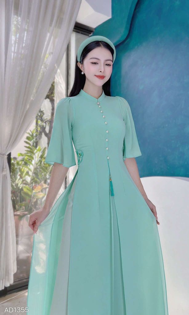 Áo Dài 4 Tà Eo Thêu Trái Tim AD1355 (áo lẻ)