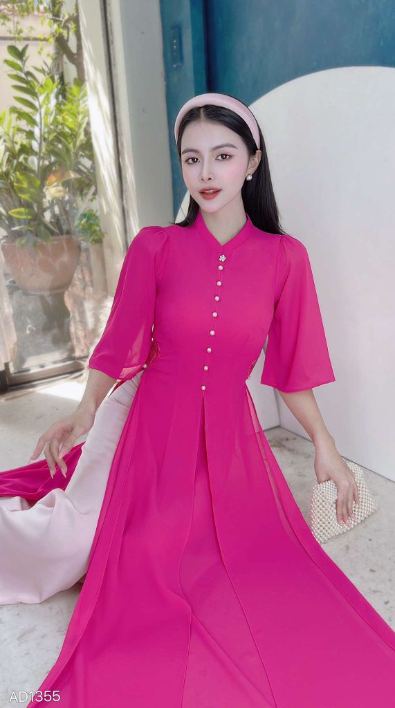 Áo Dài 4 Tà Eo Thêu Trái Tim AD1355 (áo lẻ)