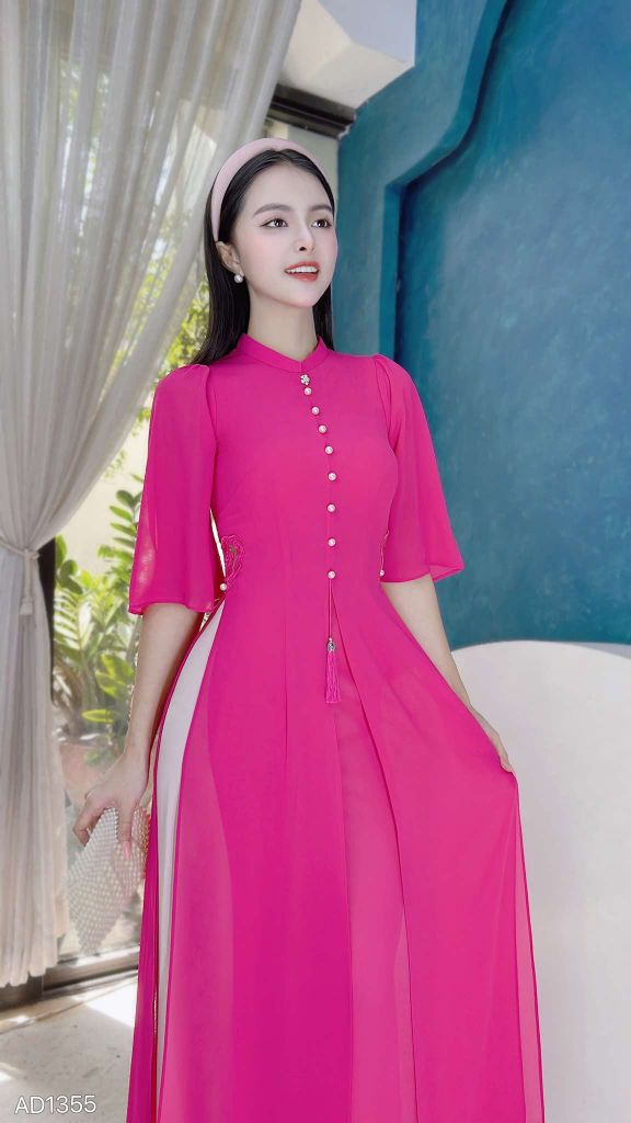 Áo Dài 4 Tà Eo Thêu Trái Tim AD1355 (áo lẻ)