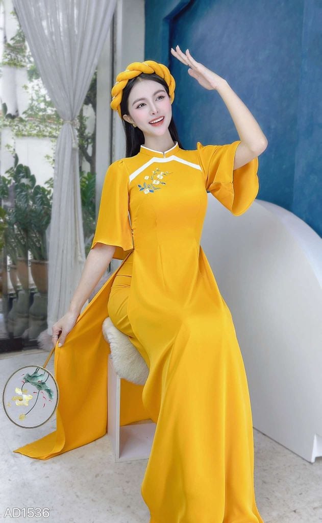 Áo Dài Thêu Hoa Đông Hầu AD1536 (áo lẻ)