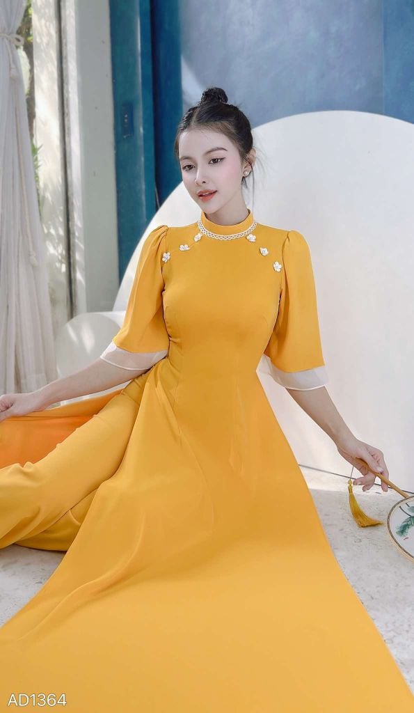 Áo Dài Mango Hoa Dừa AD1364 (áo lẻ)