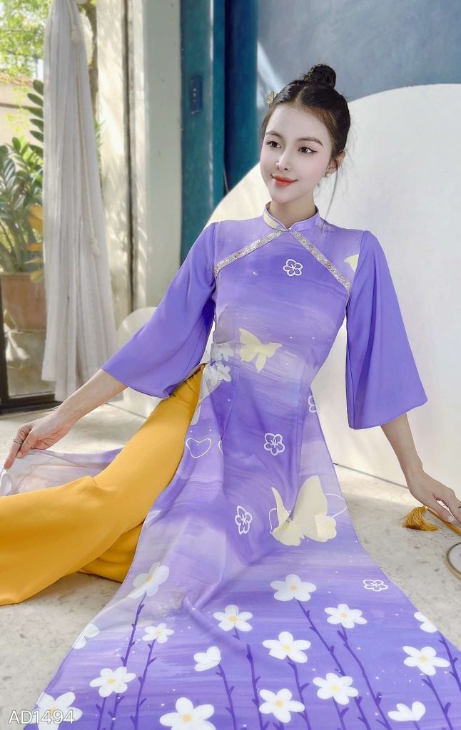 Áo Dài Violet Tuyết Rơi AD1494 (áo lẻ)