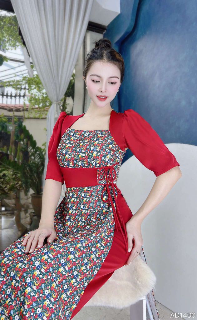 Áo Dài Cột Eo Cổ Vuông AD1430 (áo lẻ)