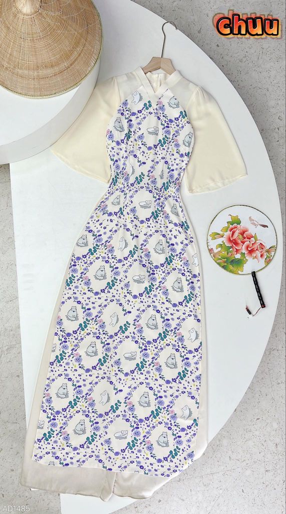 Áo Dài Họa Tiết Victory AD1485 (áo lẻ)