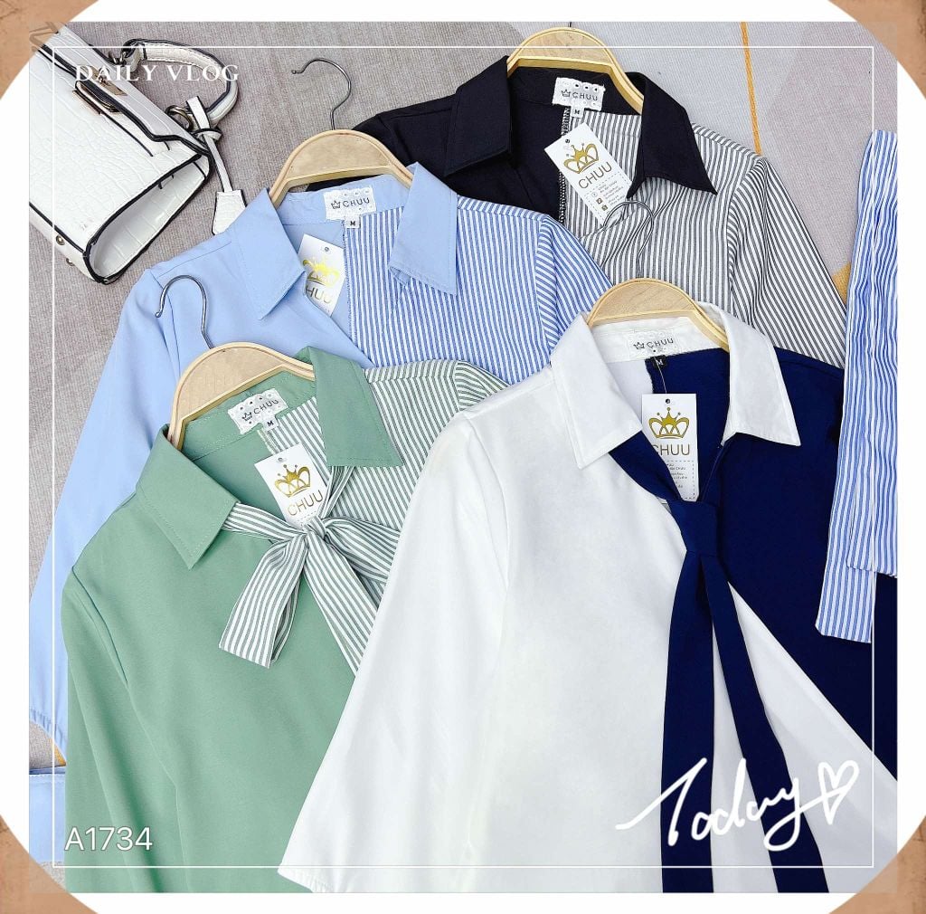 Áo Sơ Mi Vạt Nhọn Đắp Chéo A1734