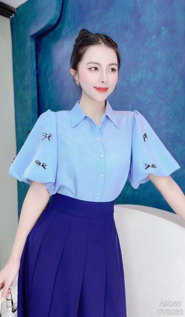 Áo Sơ Mi Tay Bí Đính Nơ A9240 (Áo lẻ)