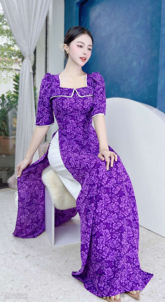 Áo Dài Cổ Vuông Lật AD9002.1532 (áo lẻ)