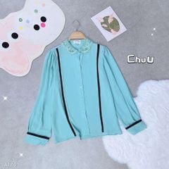 Áo Sơ Mi Line Đen Cổ Ren A1743