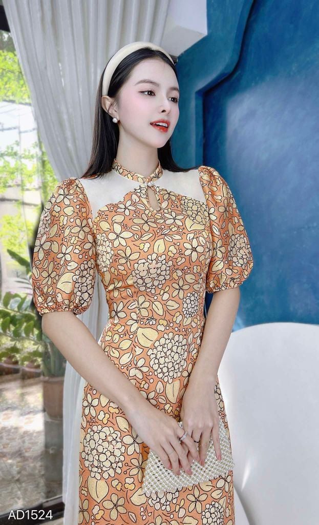 Áo Dài Tú Cầu Giọt Nước AD1524 (áo lẻ)