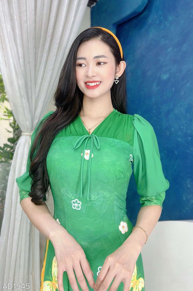 Áo Dài 5C Bướm Kem AD9002.1545 (áo lẻ)