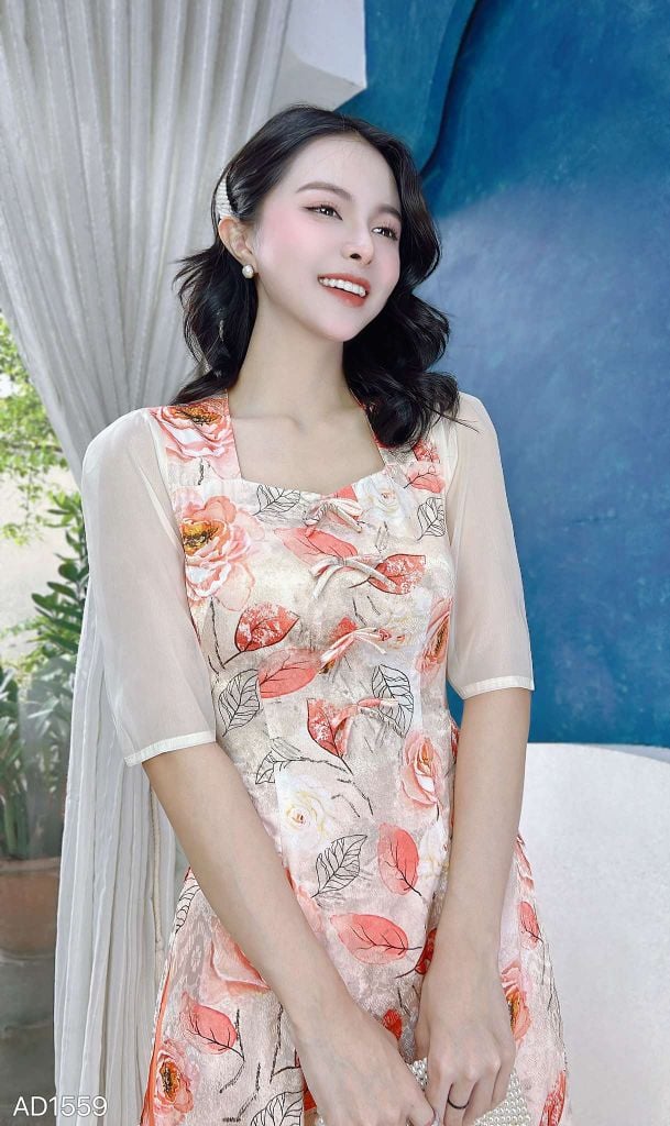 Áo Dài Cổ Vuông Lục Giác AD1559 (áo lẻ)