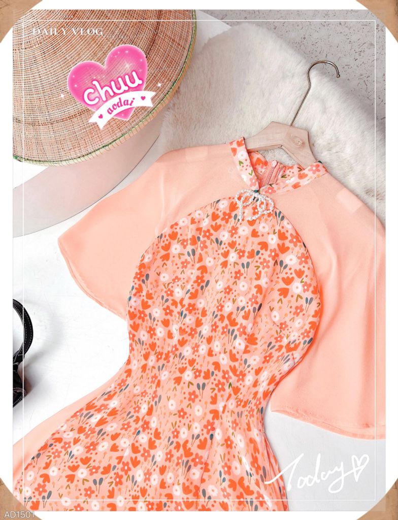 Áo Dài Váy Nơ Ngọc Trai AD1501 (áo lẻ)