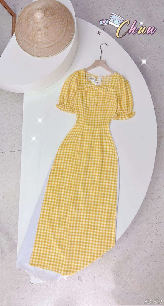 Áo Dài Ô Vuông Nơ Màu AD9001.1512 (áo lẻ)