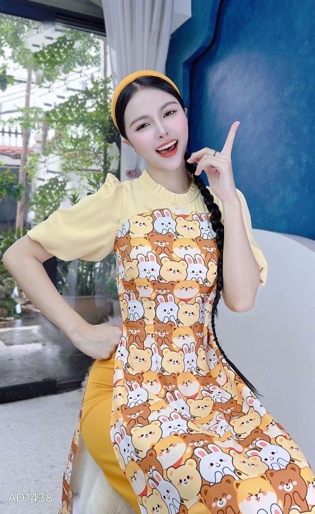 Áo Dài Muôn Thú Chen Lấn AD1438 (áo lẻ)