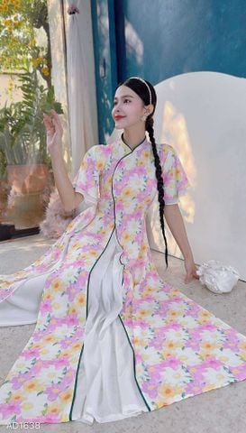 Áo Dài 3 Tà Hoa Nước AD1638 (áo lẻ)