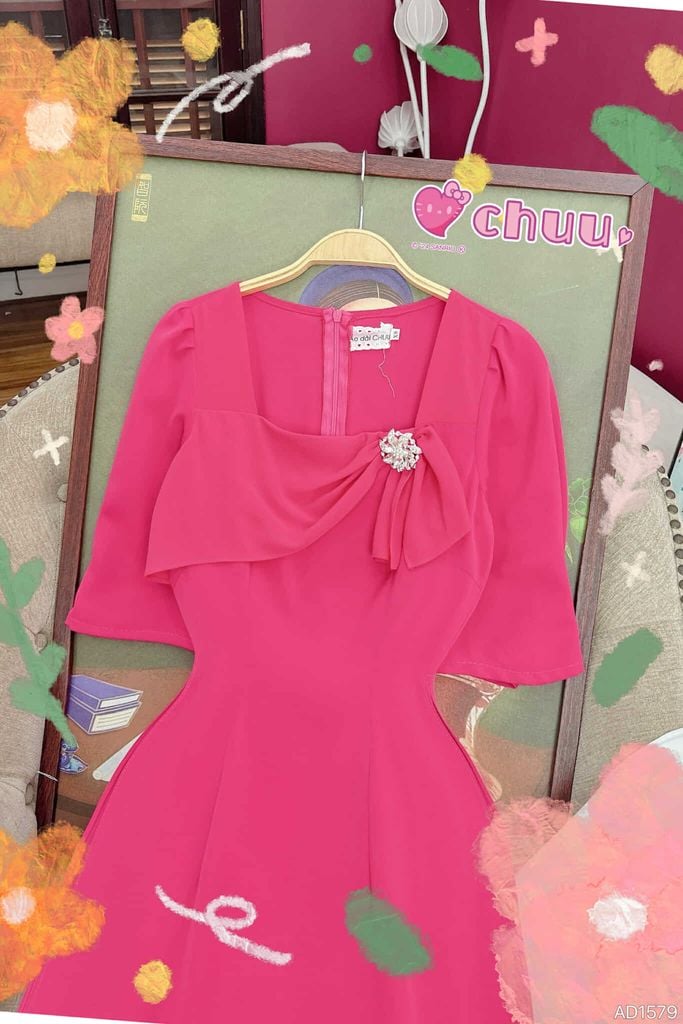 Áo Dài Nơ Khuy To AD9001.1579 (áo lẻ)