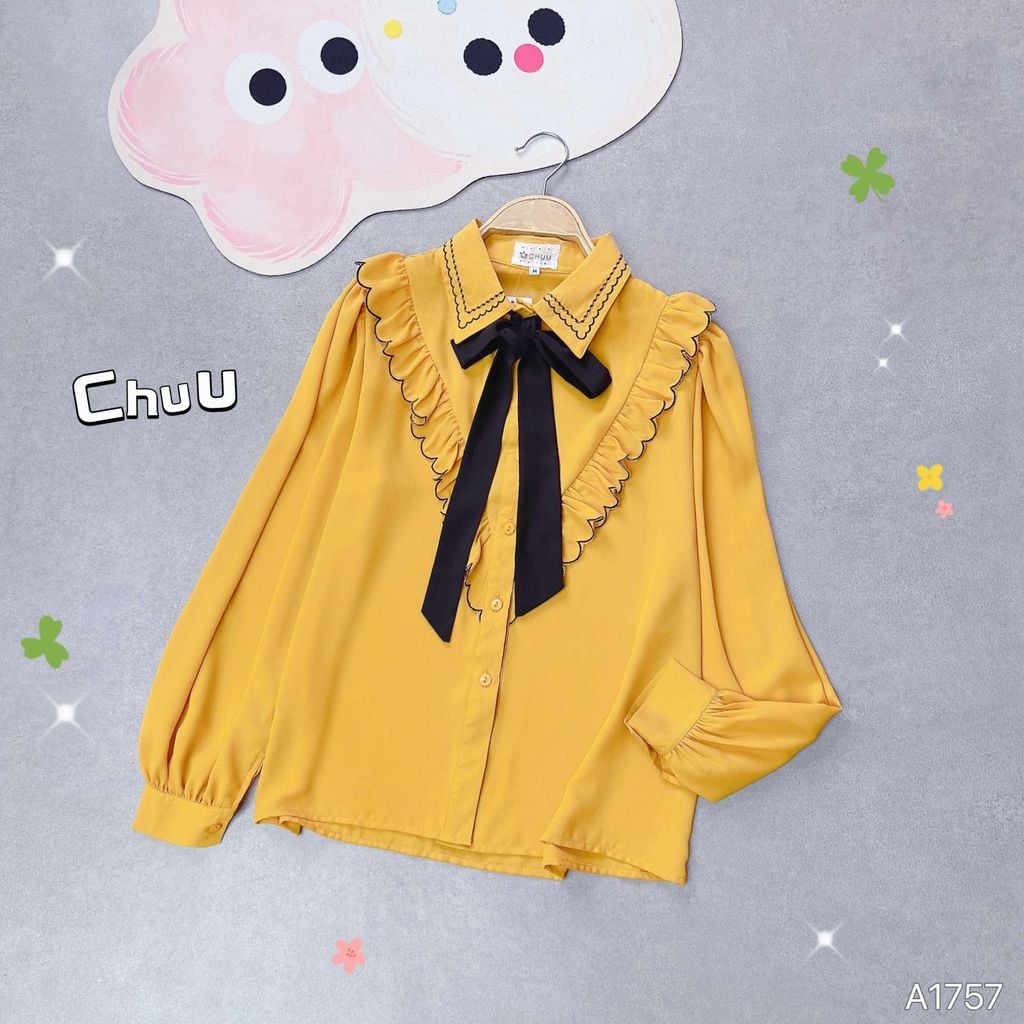 Áo Sơ Mi Cổ Thêu Cong Đôi A1757