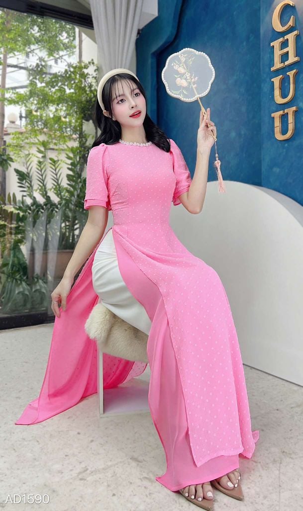 Áo Dài 4T Cổ Cườm Bọt Biển AD1590 (áo lẻ)