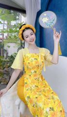 Áo Dài Cổ Vuông Tơ Nơ Lá AD1391 (áo lẻ)