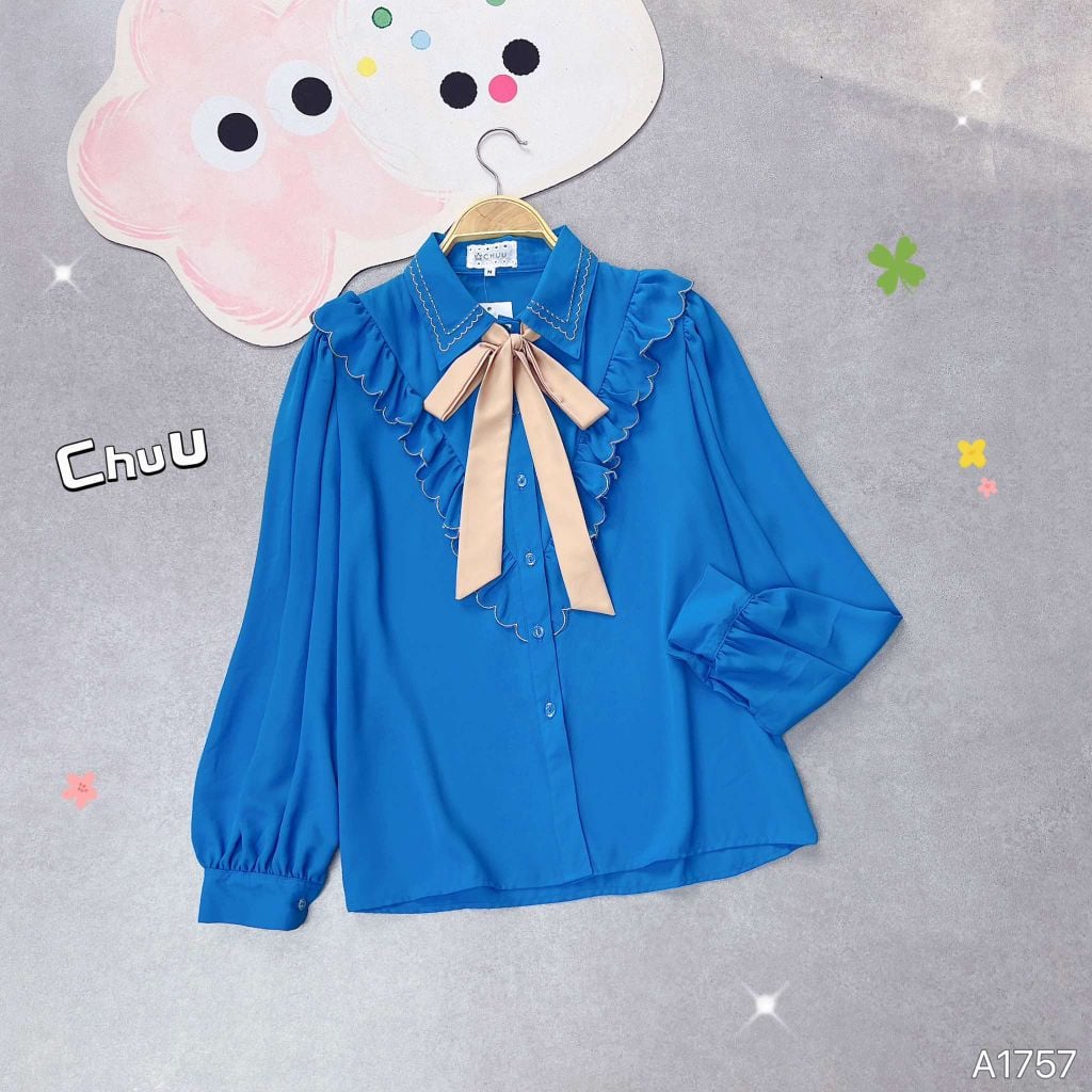 Áo Sơ Mi Cổ Thêu Cong Đôi A1757