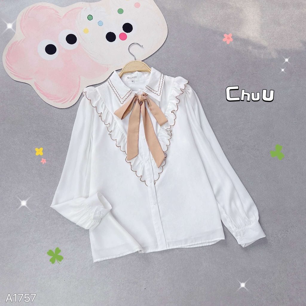 Áo Sơ Mi Cổ Thêu Cong Đôi A1757