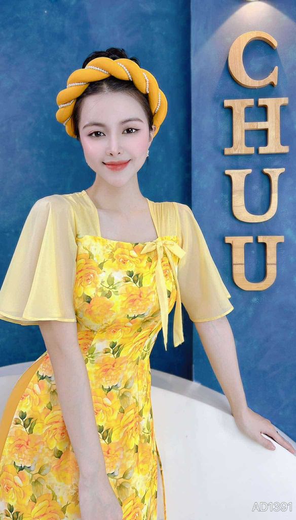 Áo Dài Cổ Vuông Tơ Nơ Lá AD1391 (áo lẻ)