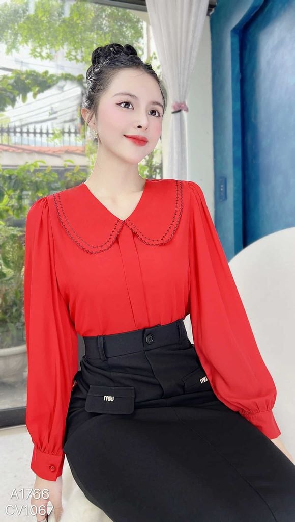 Áo Sơ Mi Thêu Dấu Gạch A1766