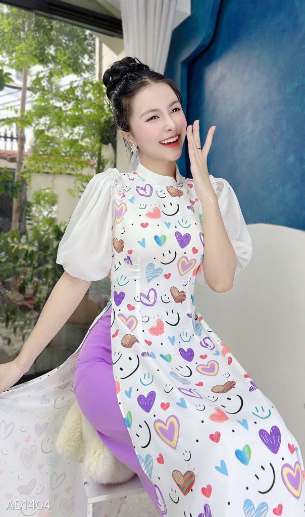 Áo Dài Cổ Xéo Bí Bo AD1404 (áo lẻ)