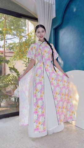 Áo Dài 3 Tà Hoa Nước AD1638 (áo lẻ)