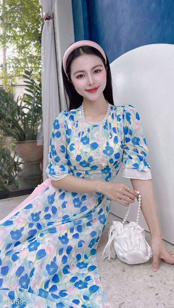 Áo Dài 4 Tà Ren Giọt Mưa AD9003.1595 (áo lẻ)