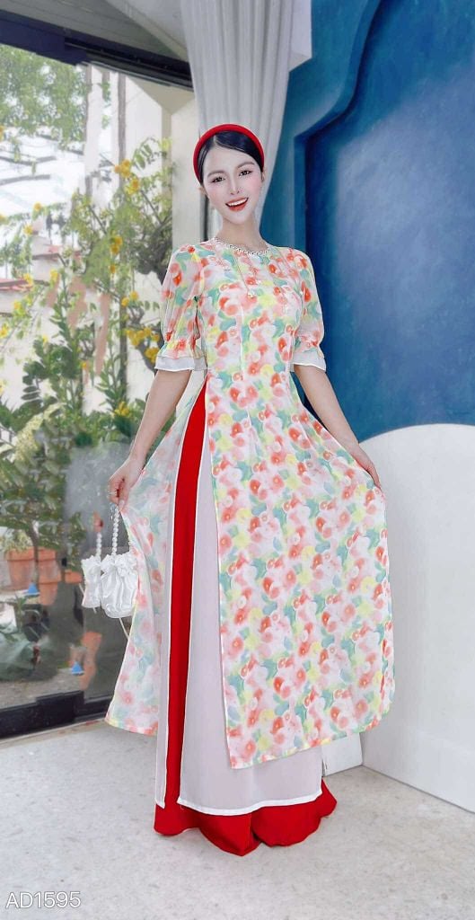 Áo Dài 4 Tà Ren Giọt Mưa AD9003.1595 (áo lẻ)