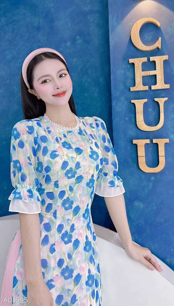 Áo Dài 4 Tà Ren Giọt Mưa AD9003.1595 (áo lẻ)
