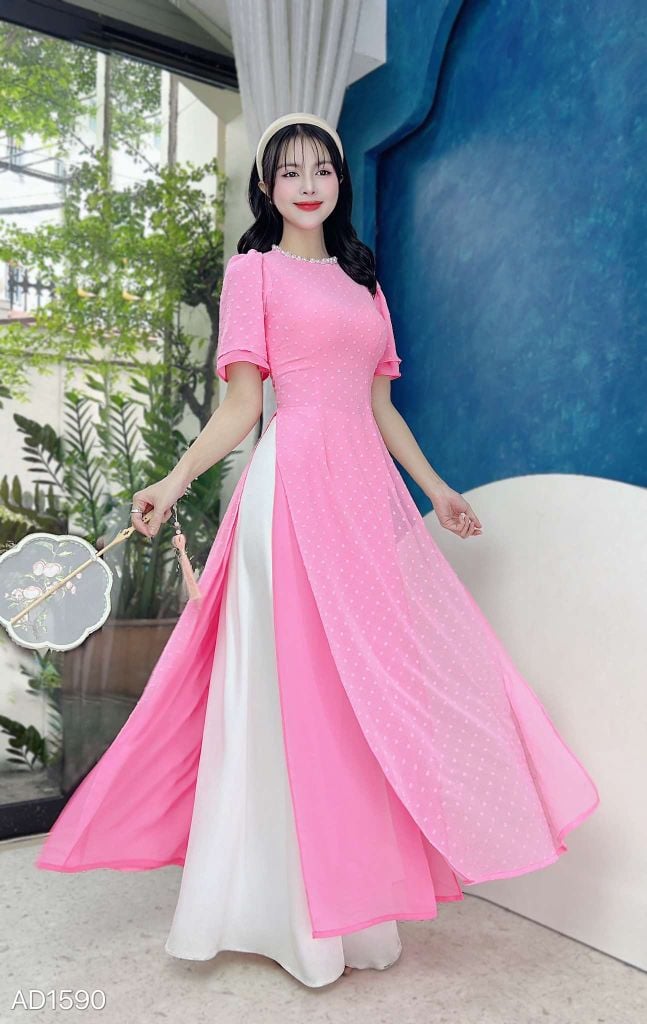 Áo Dài 4T Cổ Cườm Bọt Biển AD1590 (áo lẻ)