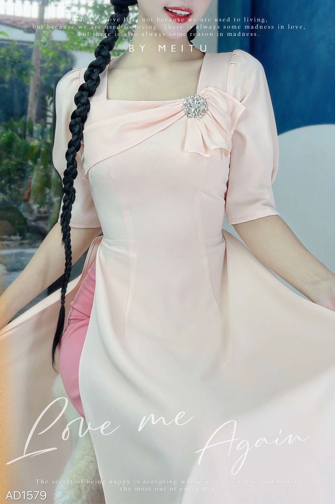 Áo Dài Nơ Khuy To AD9001.1579 (áo lẻ)