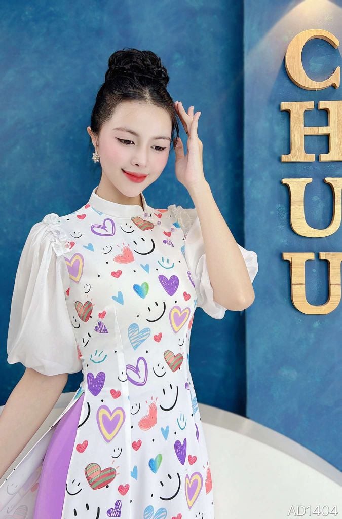 Áo Dài Cổ Xéo Bí Bo AD1404 (áo lẻ)