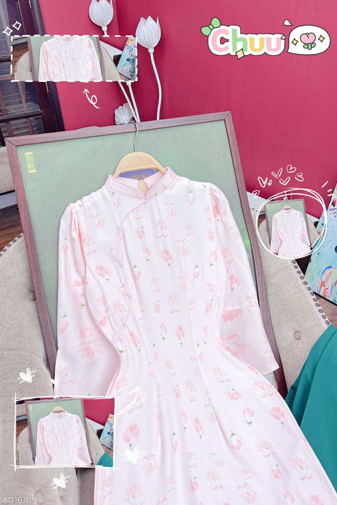 Áo Dài Hoa Tay Loe Xẻ AD1616 (áo lẻ)