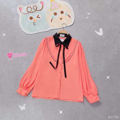 Áo Sơ Mi Cổ Màu Đô Thêu A1770